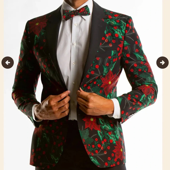 Men’s Shinesty Poinsettia Ugly Christmas Suit Jacket Size 36 - Picture 2 of 14